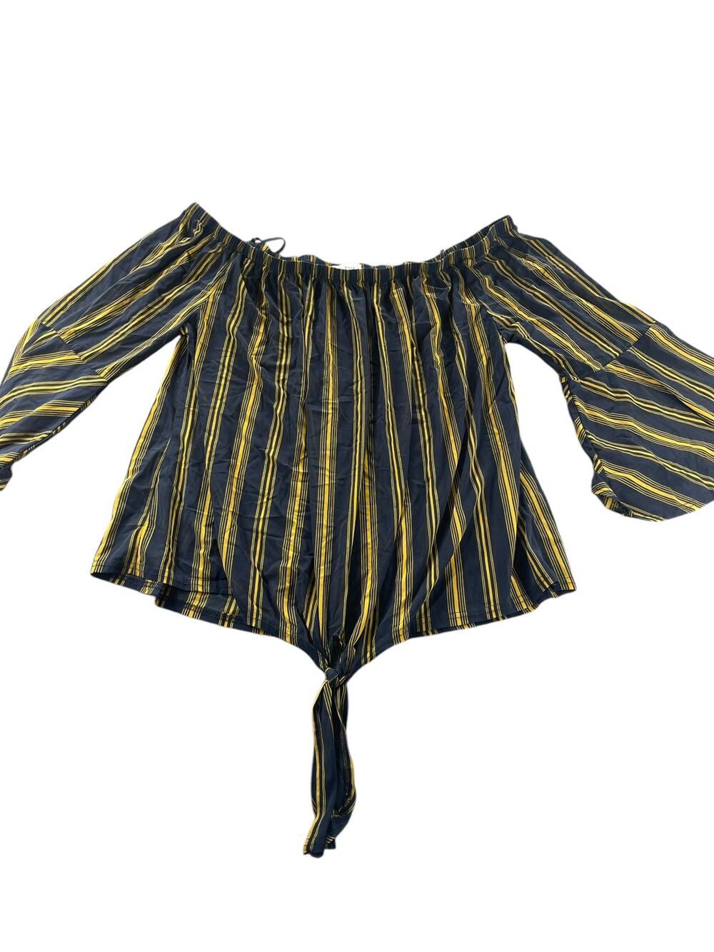Ivy Rose Off-The-Shoulder Tie Front Navy Blue Yellow Stripe Top Womens Size 2X